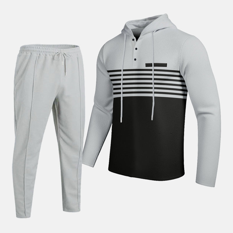 🔥Tvådelat set med huvtröja och byxor för herr, med snygg färgblockdesign och bekväm huvtröja👖