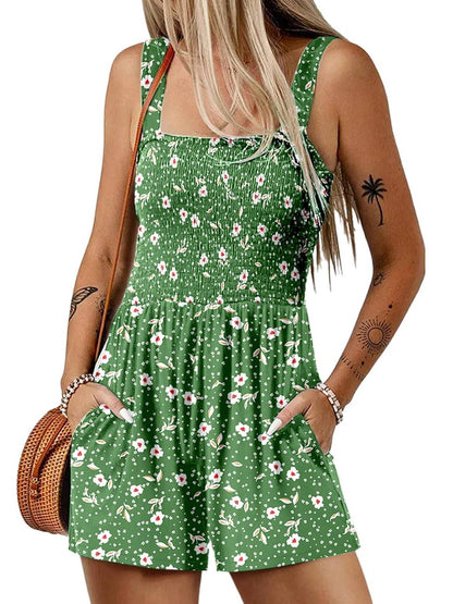 ⏰Hot Sale 49% rabatt💃Kvinnors sommar Fyrkantig halsringning Ärmlös Lös avslappnad kort Romper med smock
