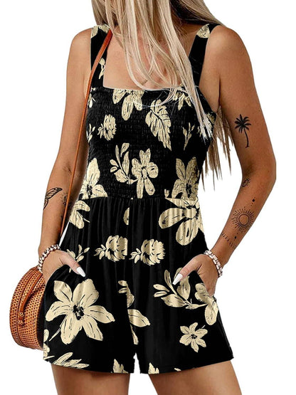 ⏰Hot Sale 49% rabatt💃Kvinnors sommar Fyrkantig halsringning Ärmlös Lös avslappnad kort Romper med smock