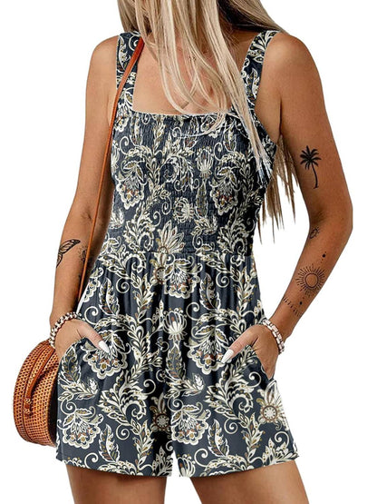 ⏰Hot Sale 49% rabatt💃Kvinnors sommar Fyrkantig halsringning Ärmlös Lös avslappnad kort Romper med smock