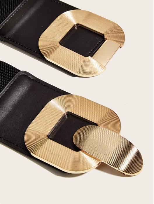 【Direktförsäljning från fabriken】Läderbälte med hög elastisk design och guldspänne för kvinnor