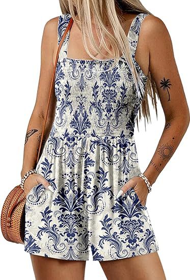 ⏰Hot Sale 49% rabatt💃Kvinnors sommar Fyrkantig halsringning Ärmlös Lös avslappnad kort Romper med smock