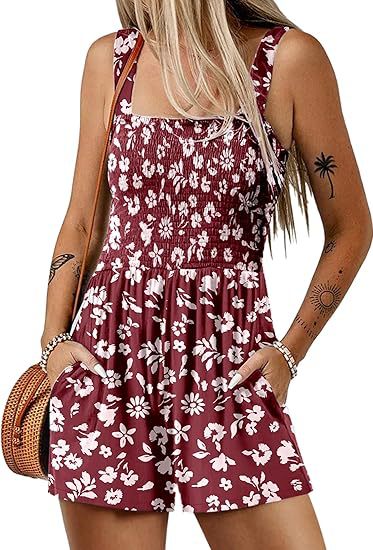 ⏰Hot Sale 49% rabatt💃Kvinnors sommar Fyrkantig halsringning Ärmlös Lös avslappnad kort Romper med smock