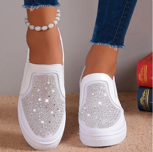 Vita kristall sneakers för kvinnor