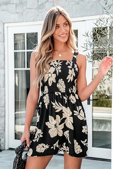 ⏰Hot Sale 49% rabatt💃Kvinnors sommar Fyrkantig halsringning Ärmlös Lös avslappnad kort Romper med smock
