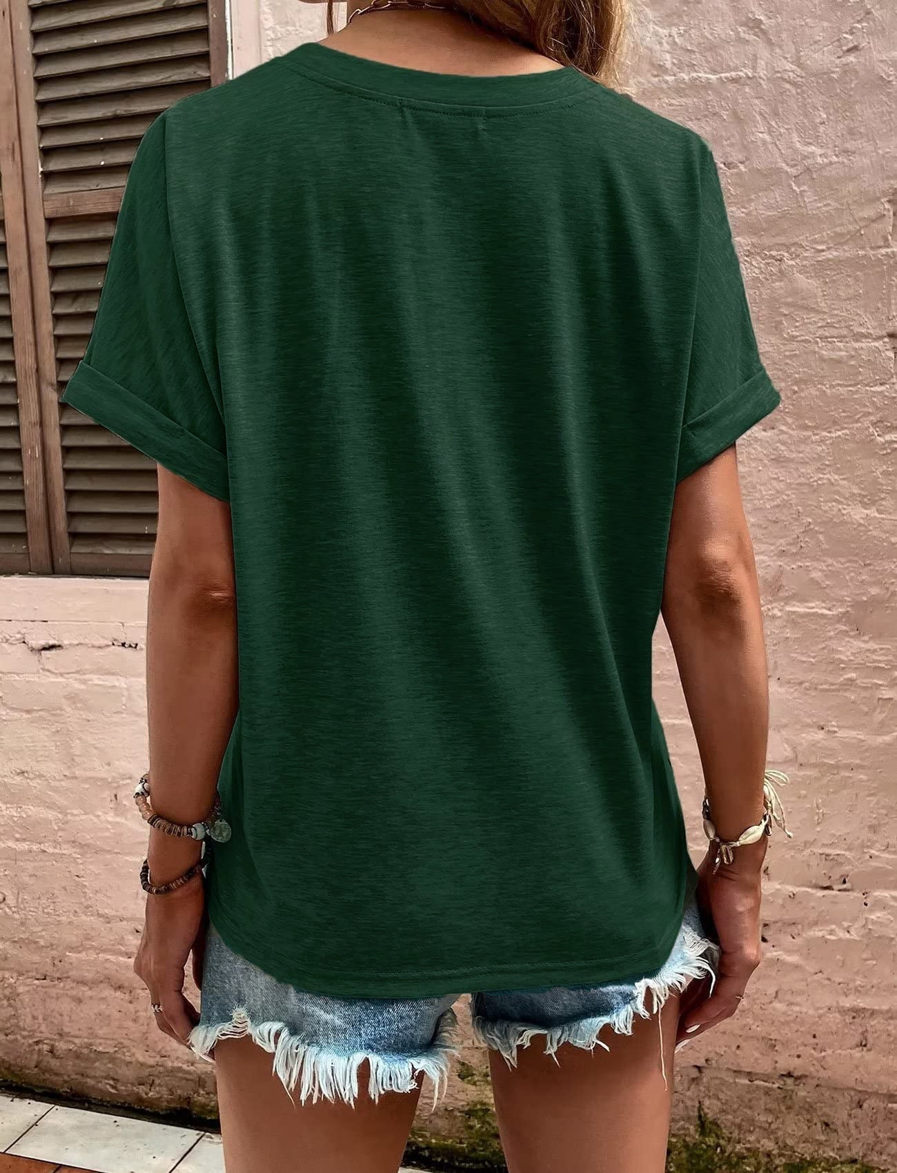 Vardagskläder för kvinnor Casual Button Pullover V-Neck Kortärmad Skjorta