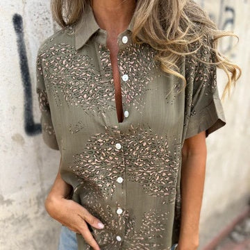 🌸NYHET HOT SALE🔥Casual skjorta med tryck och knappar för kvinnor