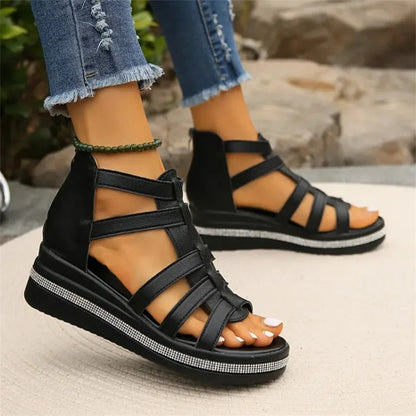 Wedge-sandaler med dekor av strass