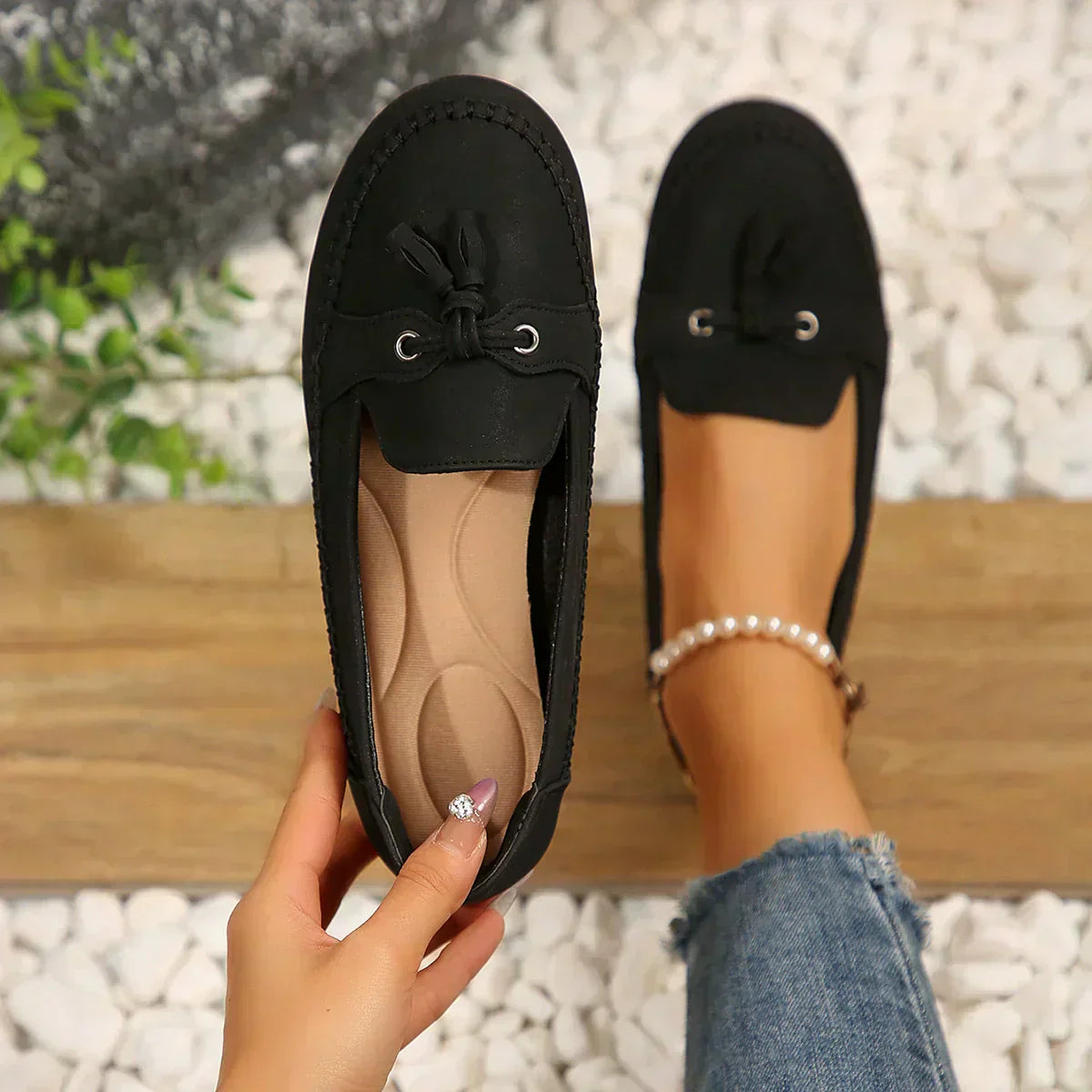 🔥Senaste dagskampanj 50% rabatt - Bekväma mjuka loafers för kvinnor i vintage stil med rosett