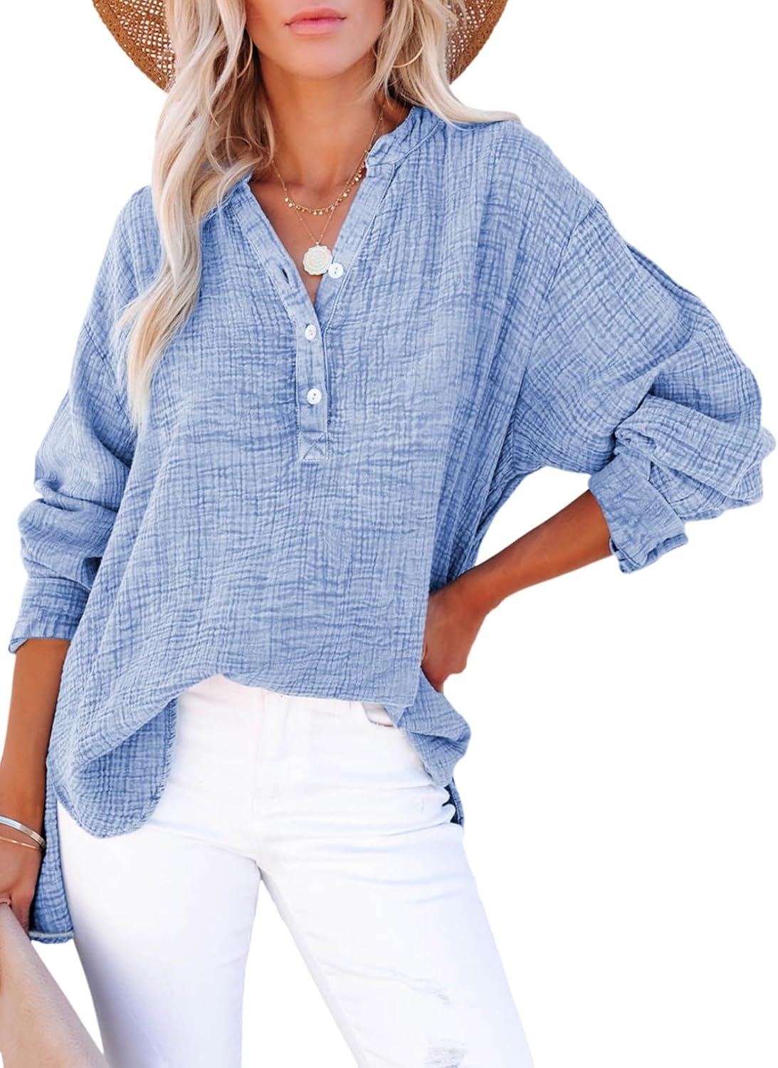 🍀Långärmade, överdimensionerade blusar för kvinnor