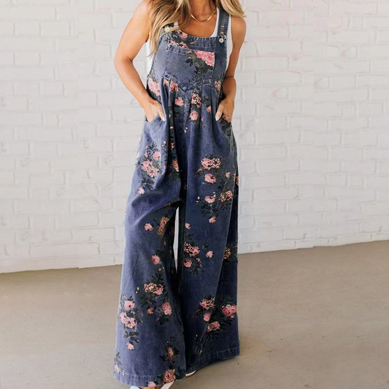 🌸Damjumpsuit med tryck i casualdenim