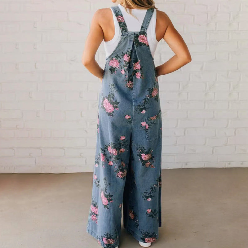 🌸Damjumpsuit med tryck i casualdenim