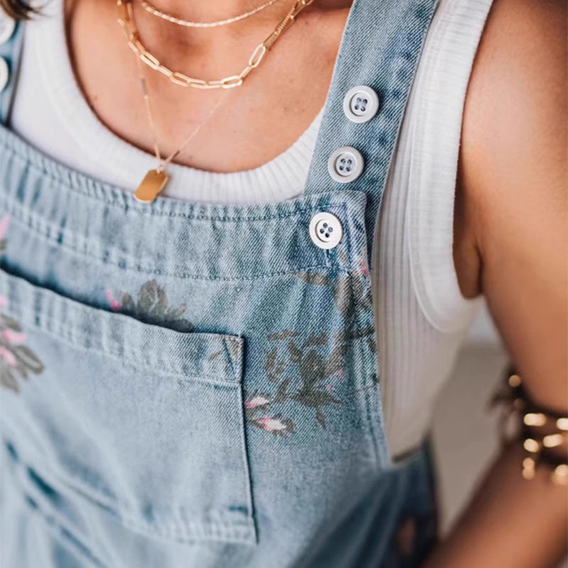 🌸Damjumpsuit med tryck i casualdenim