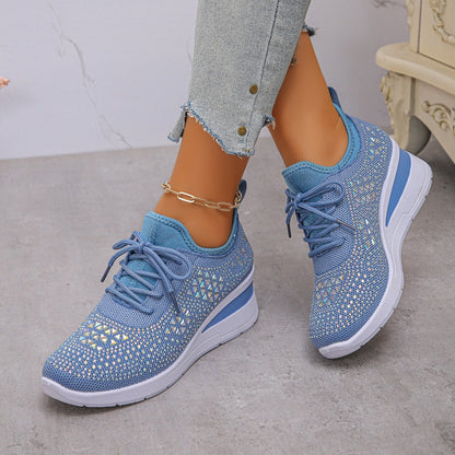 🔥Sista dagen-kampanj 50 % RABATT – Casual dammode, andningsbara korrigering sneakers med strassdekoration