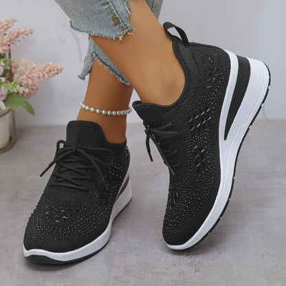 🔥Sista dagen-kampanj 50 % RABATT – Casual dammode, andningsbara korrigering sneakers med strassdekoration