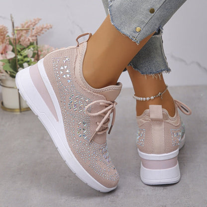 🔥Sista dagen-kampanj 50 % RABATT – Casual dammode, andningsbara korrigering sneakers med strassdekoration