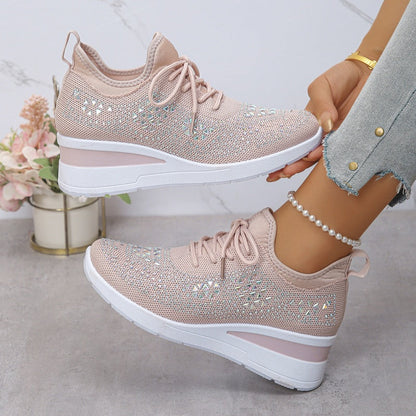 🔥Sista dagen-kampanj 50 % RABATT – Casual dammode, andningsbara korrigering sneakers med strassdekoration