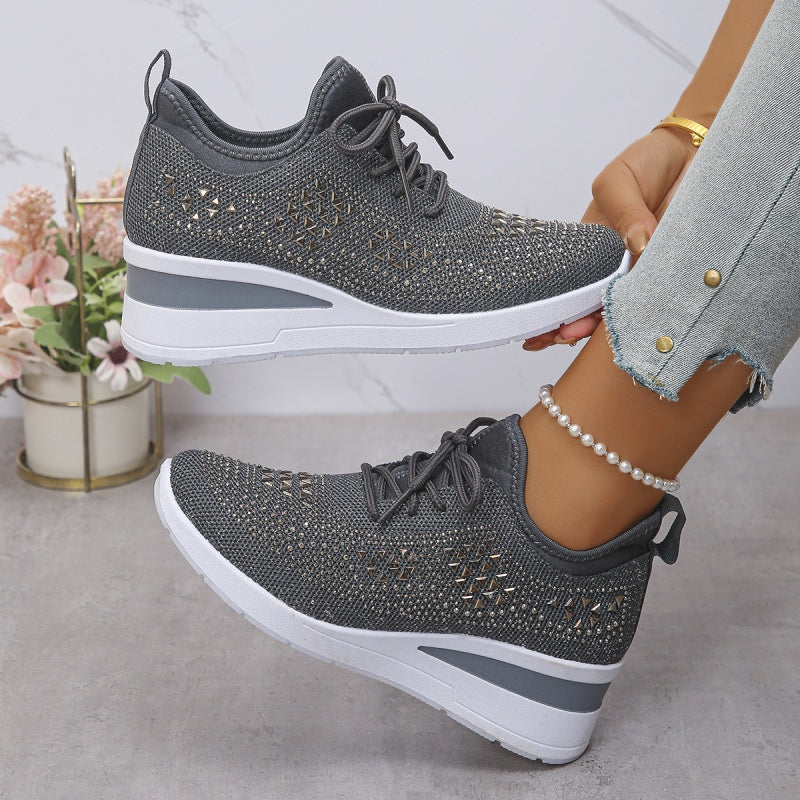 🔥Sista dagen-kampanj 50 % RABATT – Casual dammode, andningsbara korrigering sneakers med strassdekoration