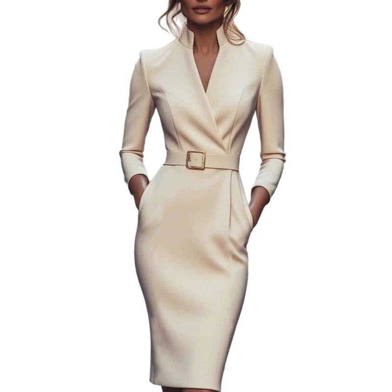 ✨Eleganta nyheter!💃Elegant V-ringad slim fit-klänning för damer