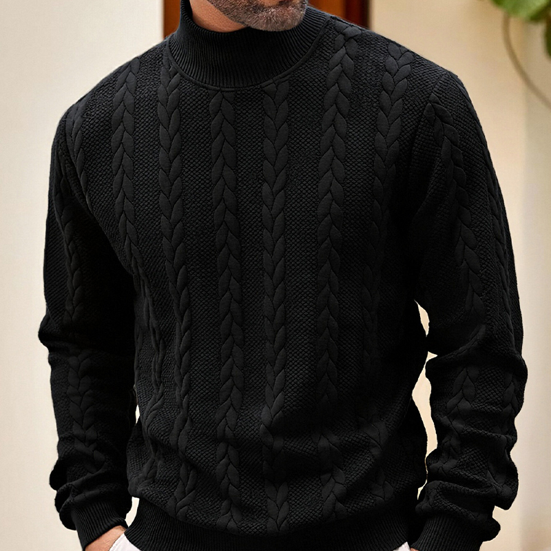 ❄️ Slim fit-tröja med hög krage för herr — Twiststickat utförande