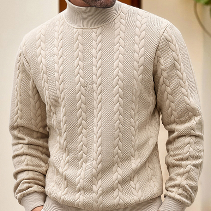 ❄️ Slim fit-tröja med hög krage för herr — Twiststickat utförande