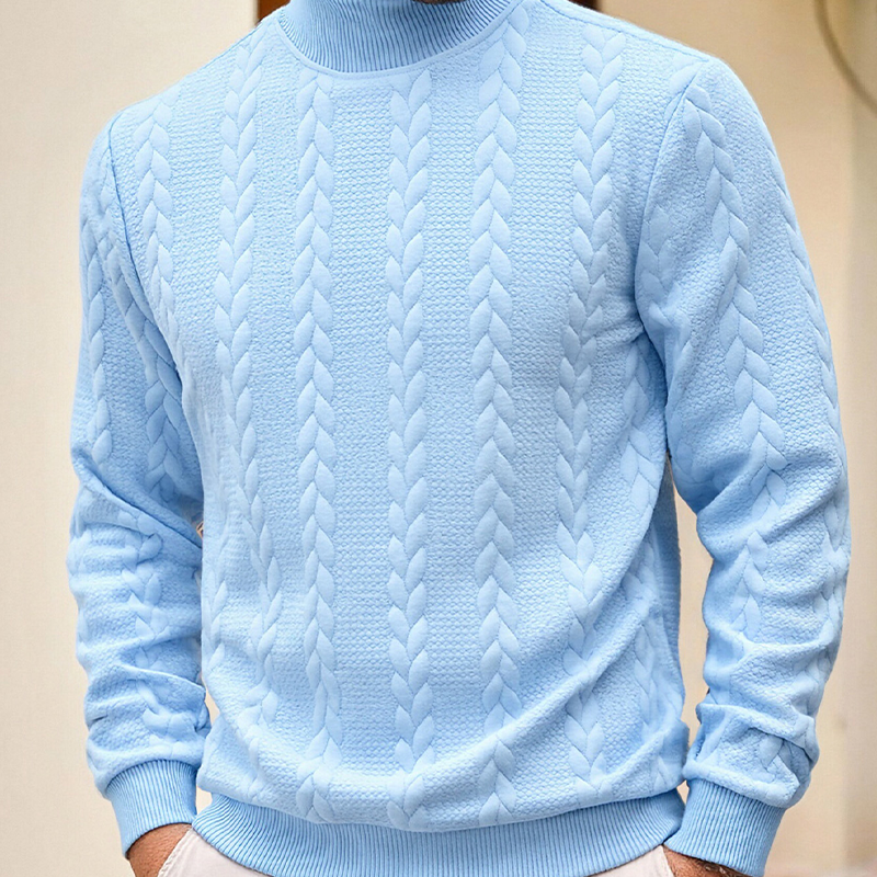 ❄️ Slim fit-tröja med hög krage för herr — Twiststickat utförande