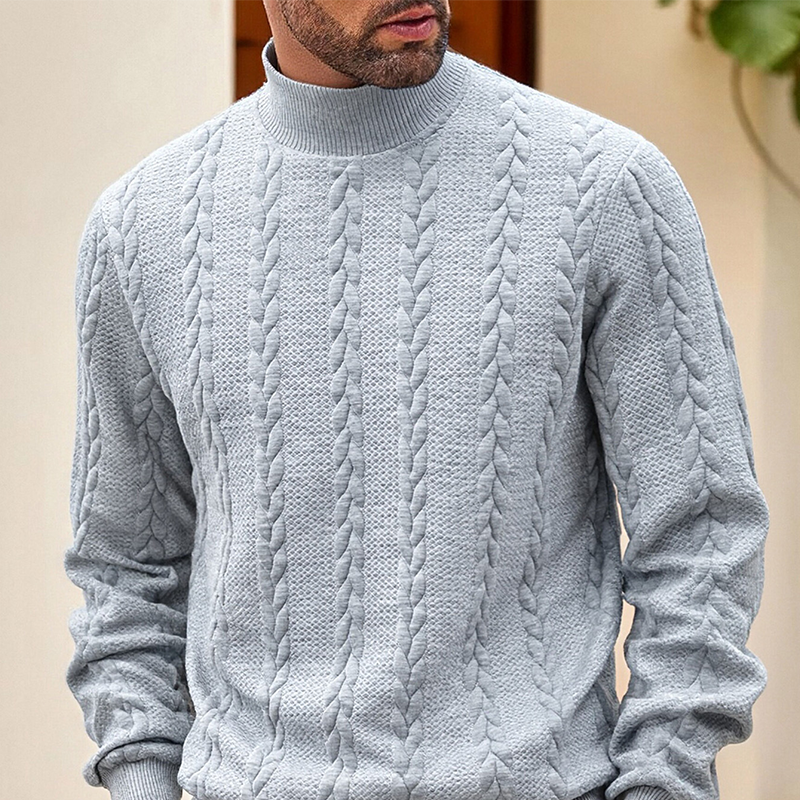 ❄️ Slim fit-tröja med hög krage för herr — Twiststickat utförande