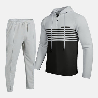 🔥Tvådelat set med huvtröja och byxor för herr, med snygg färgblockdesign och bekväm huvtröja👖