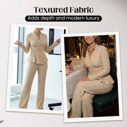2-delat set med peplum-top och byxor för kvinnor