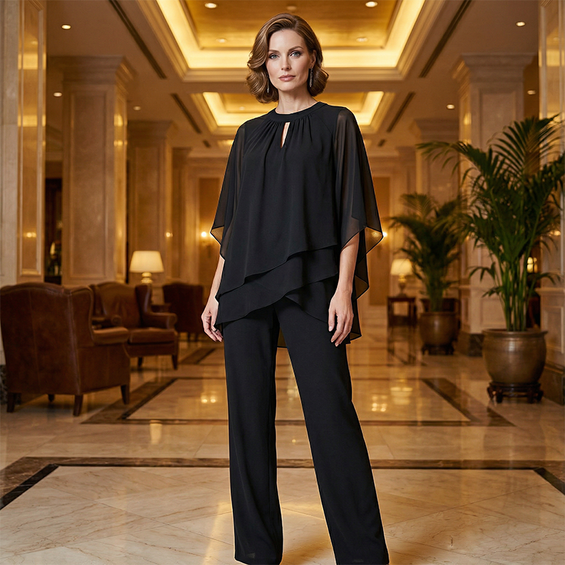 🔥Så länge lagret räcker – 50 % rabatt!🎉Elegant tvådelat set: blus med asymmetrisk fåll och vida byxor