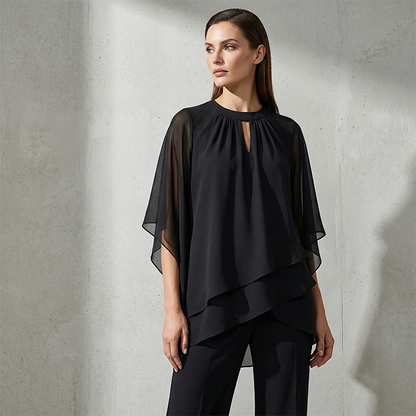🔥Så länge lagret räcker – 50 % rabatt!🎉Elegant tvådelat set: blus med asymmetrisk fåll och vida byxor