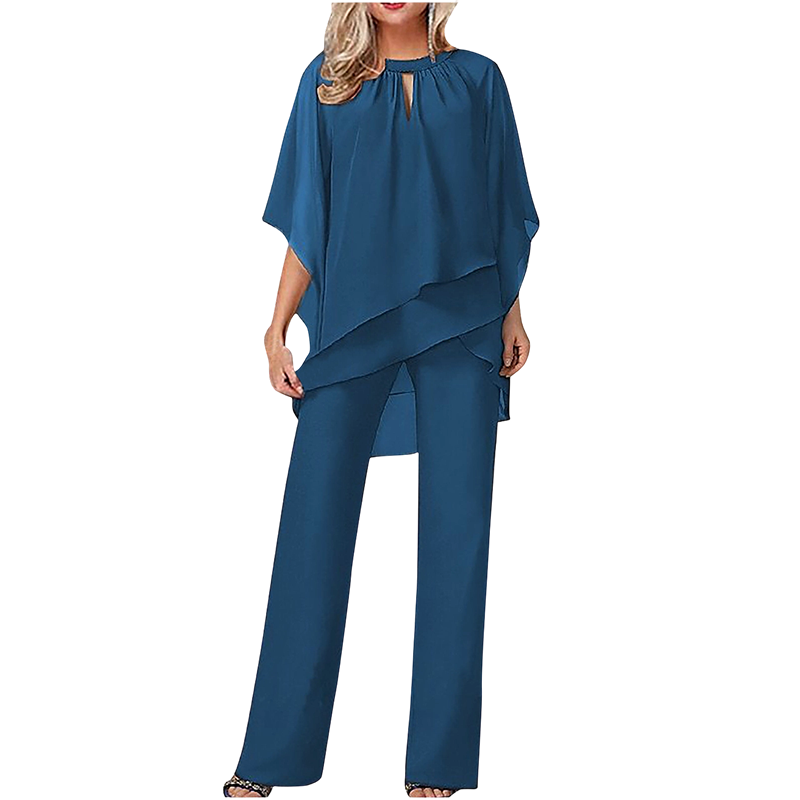 🔥Så länge lagret räcker – 50 % rabatt!🎉Elegant tvådelat set: blus med asymmetrisk fåll och vida byxor