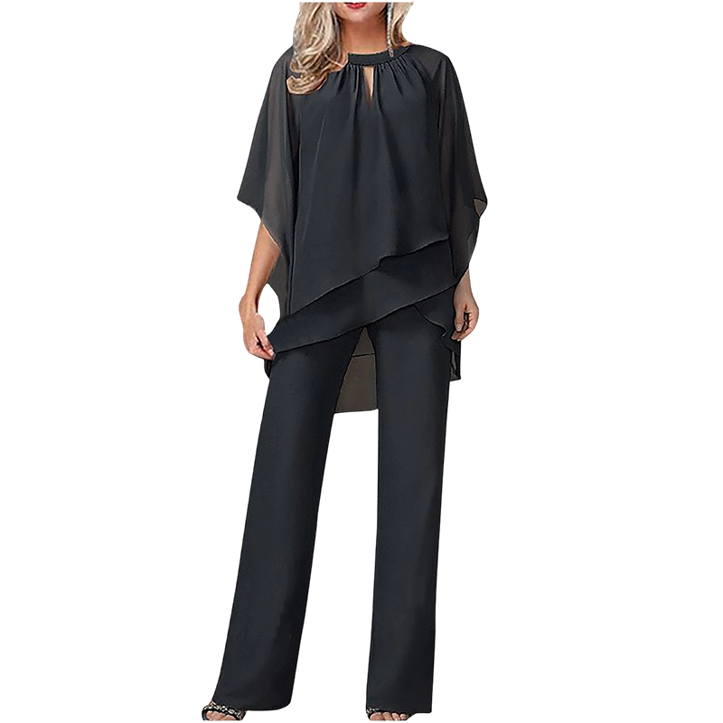 🔥Så länge lagret räcker – 50 % rabatt!🎉Elegant tvådelat set: blus med asymmetrisk fåll och vida byxor