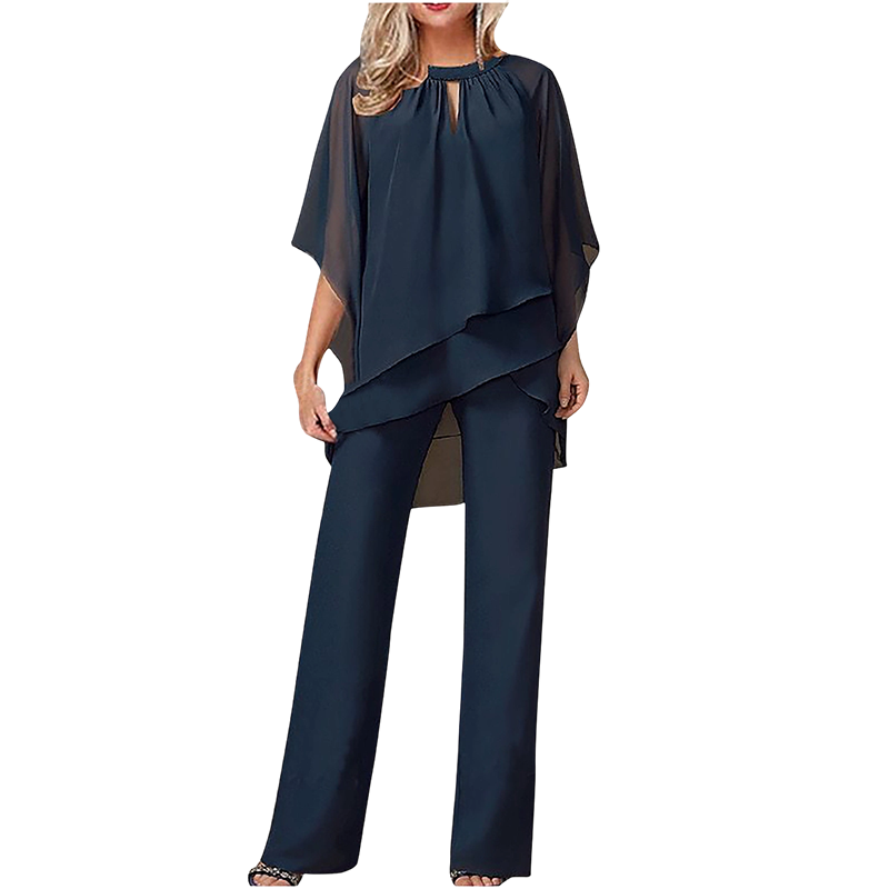 🔥Så länge lagret räcker – 50 % rabatt!🎉Elegant tvådelat set: blus med asymmetrisk fåll och vida byxor
