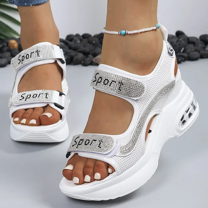 🔥Senaste erbjudande – 50 % rabatt – Trendiga ortopediska sandaler för damer med c-sulaompensée ornées de strass
