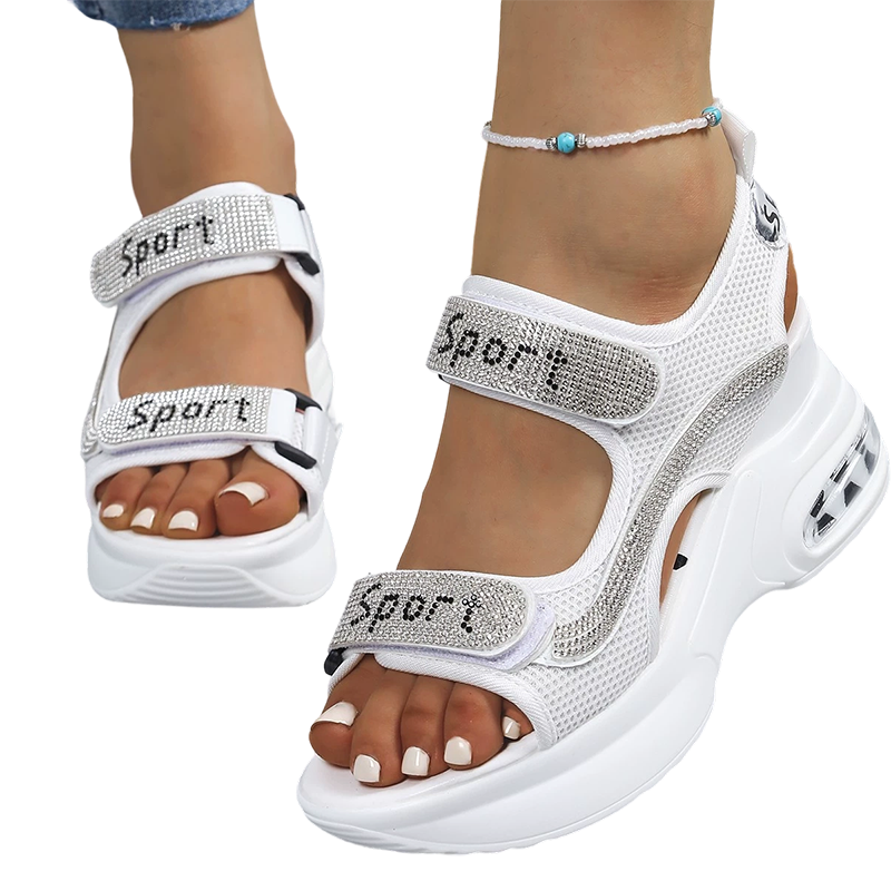 🔥Senaste erbjudande – 50 % rabatt – Trendiga ortopediska sandaler för damer med c-sulaompensée ornées de strass